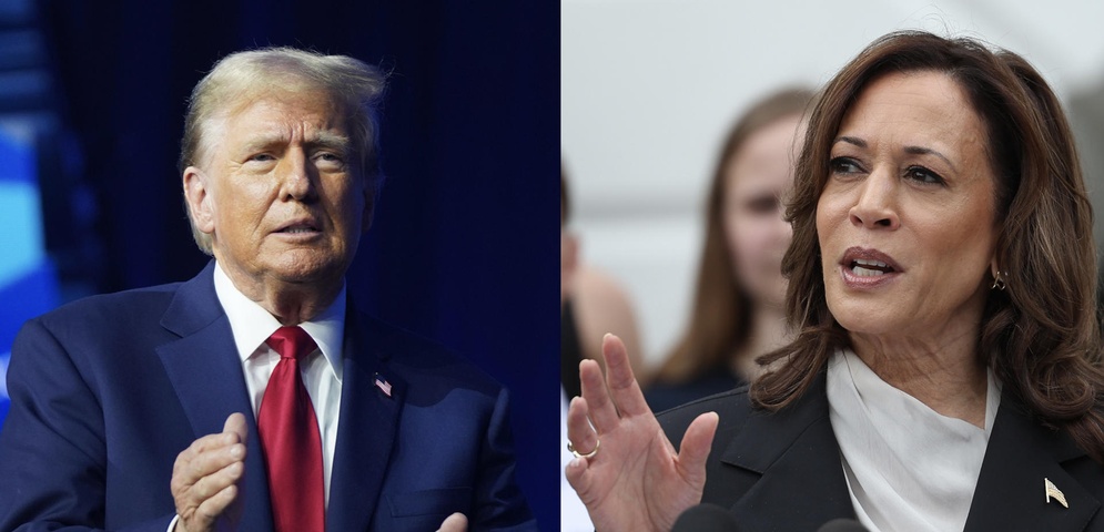 composicion fotos donald trump junto kamala harris