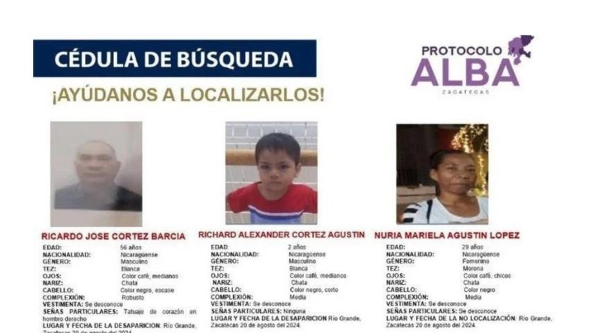 buscan familia nicaraguense desaparecida zacatecas mexico