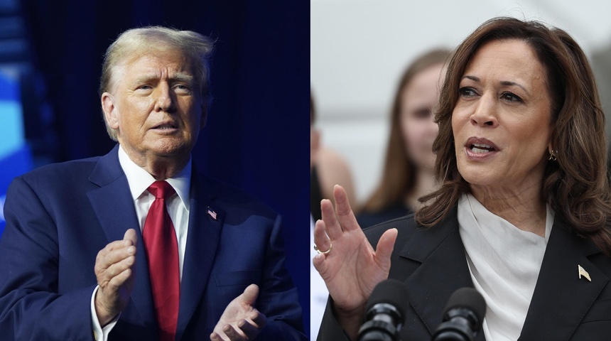 composicion fotos donald trump junto kamala harris