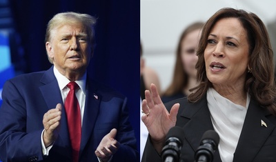 composicion fotos donald trump junto kamala harris