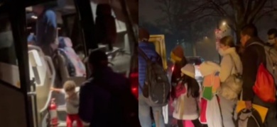 autobus con migrantes en residencia de kamala harris