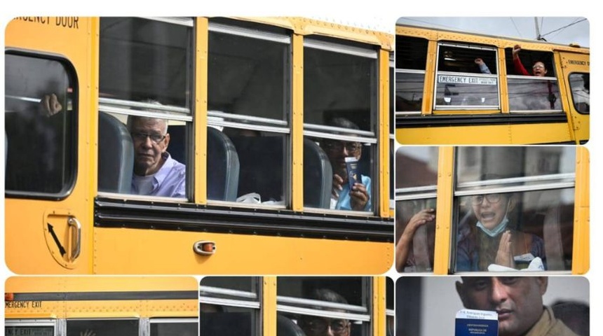 bus amarillo traslada presos politicos liberados desterrados guatemala