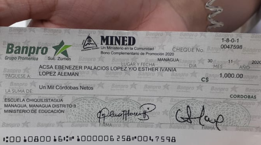 cheque del mined a estudiantes