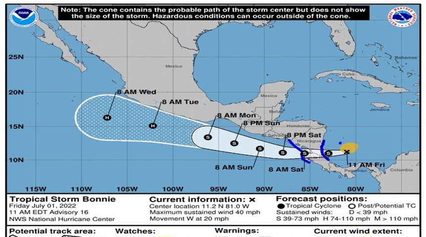 tormenta tropical bonnie trayectoria