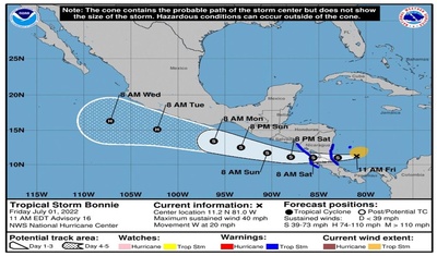 tormenta tropical bonnie trayectoria