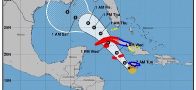 imagen mapa tormenta huracan rafael trayectoria