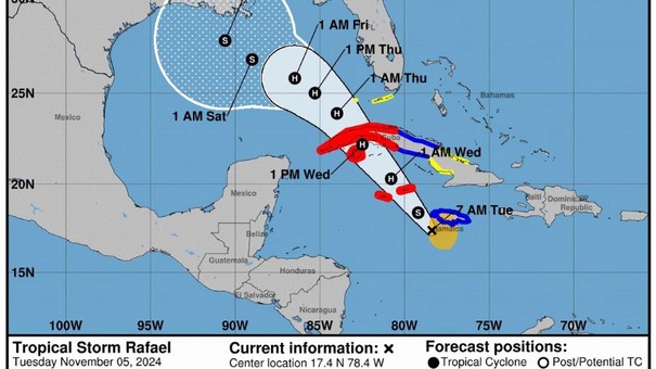 imagen mapa tormenta huracan rafael trayectoria