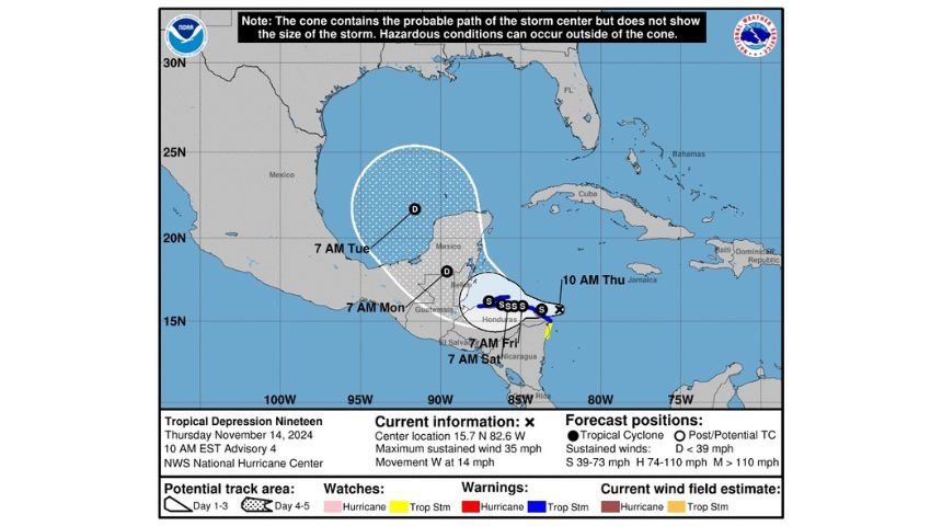 mapa trayectoria tormenta tropical sara