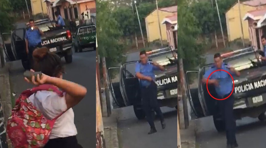 Colegio expulsa a niña que le tiró piedra a policía sandinista que apuntó con arma