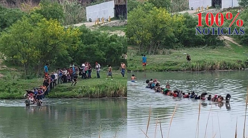 Grupo de 50 migrantes nicaragüenses cruzan río Bravo utilizando una cuerda