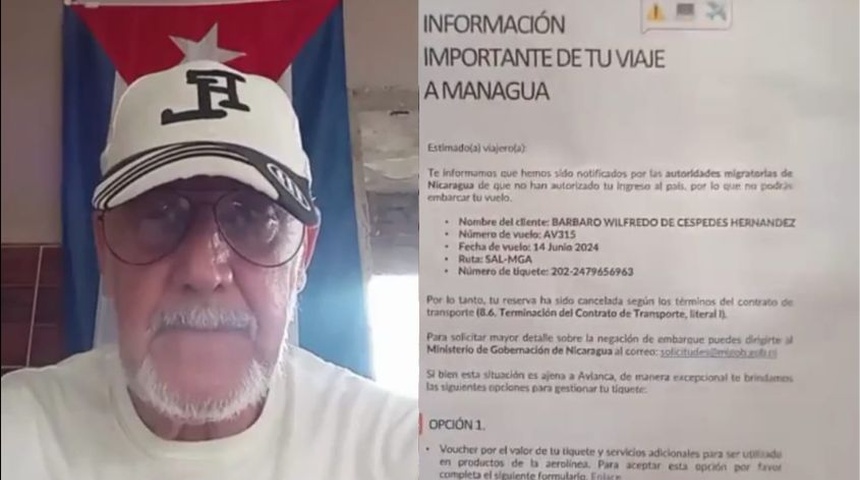 Régimen en Nicaragua niega ingreso a opositor cubano Bárbaro de Céspedes, denuncia complicidad