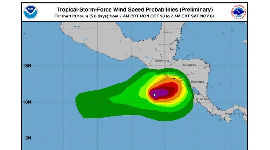 Alerta por tormenta tropical pilar para El Salvador, y costas del pacífico de Nicaragua y Honduras