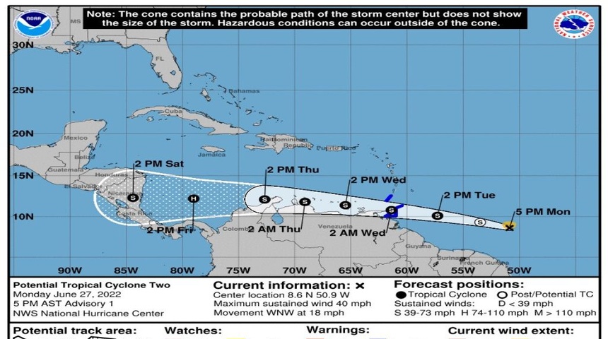 Centro Nacional de Huracanes alerta de tormenta tropical que se aproxima a Nicaragua