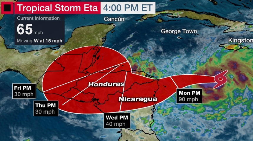 Pronostican que Tormenta tropical Eta se convertirá en un gran huracán de categoría 3 ó 4