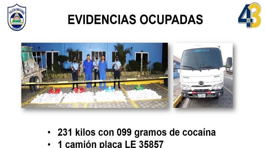 Policía de Nicaragua decomisa 231 kilos de cocaína y detiene a 2 sospechosos