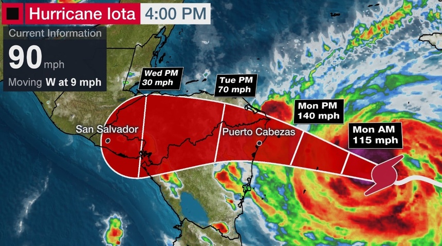 Esta es la trayectoria del huracán Iota en Nicaragua