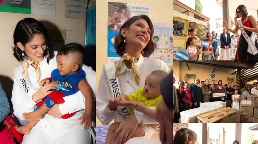 Miss Universo Sheynnis Palacios lleva alegría a niños hospitalizados en Camboya