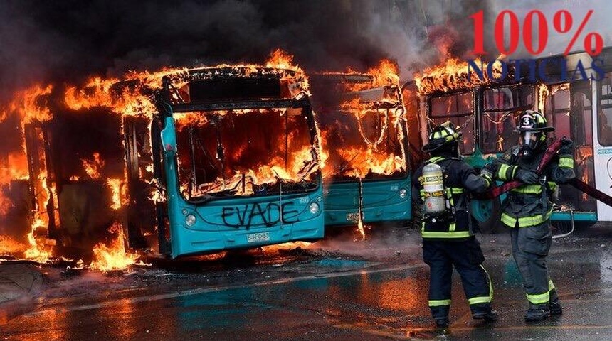 Estudiantes incendian autobuses en Chile