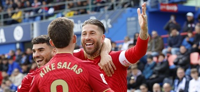 jugador del sevilla sergio ramos celebra gol getafe