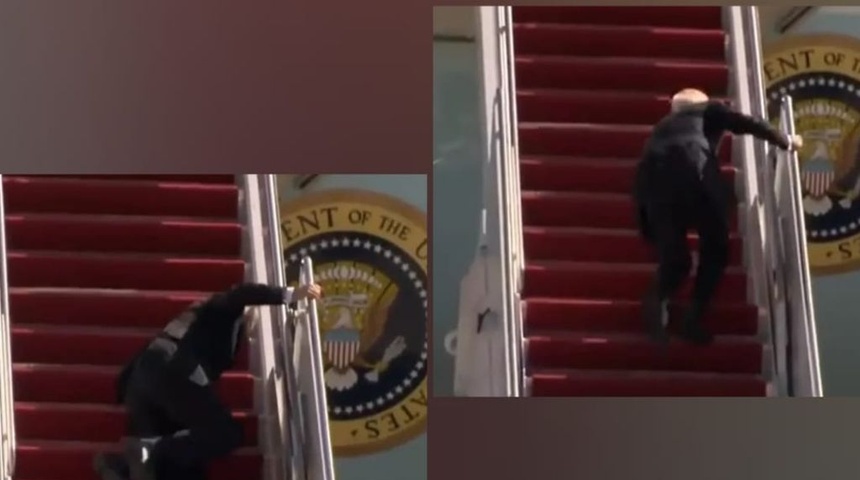 Biden tropieza tres veces al subir las escaleras del avión presidencial