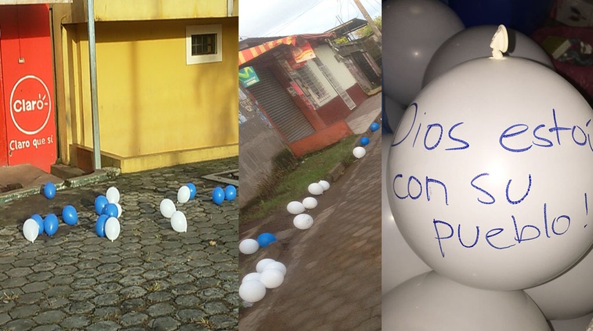 Catarina recibe el mes patrio con globos azul y blanco en sus calles