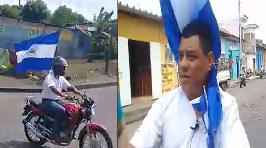 Valiente profesor protesta en las calles de Camoapa desde su motocicleta