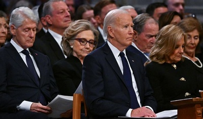 joe biden bill hilary clinton funeral carter