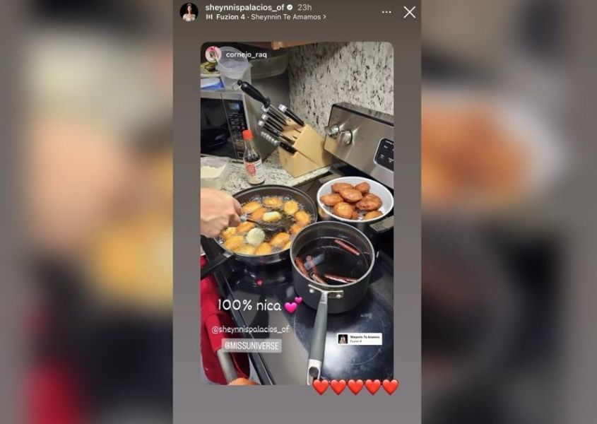 Shenise Palacios, Miss Universe 2023, shows off the pancakes prepared by her mother on her Instagram account
