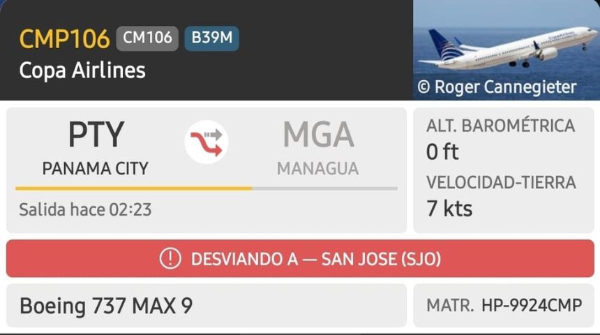 Nicaragua desvía vuelo a Costa Rica por condiciones meteorológicas de Managua